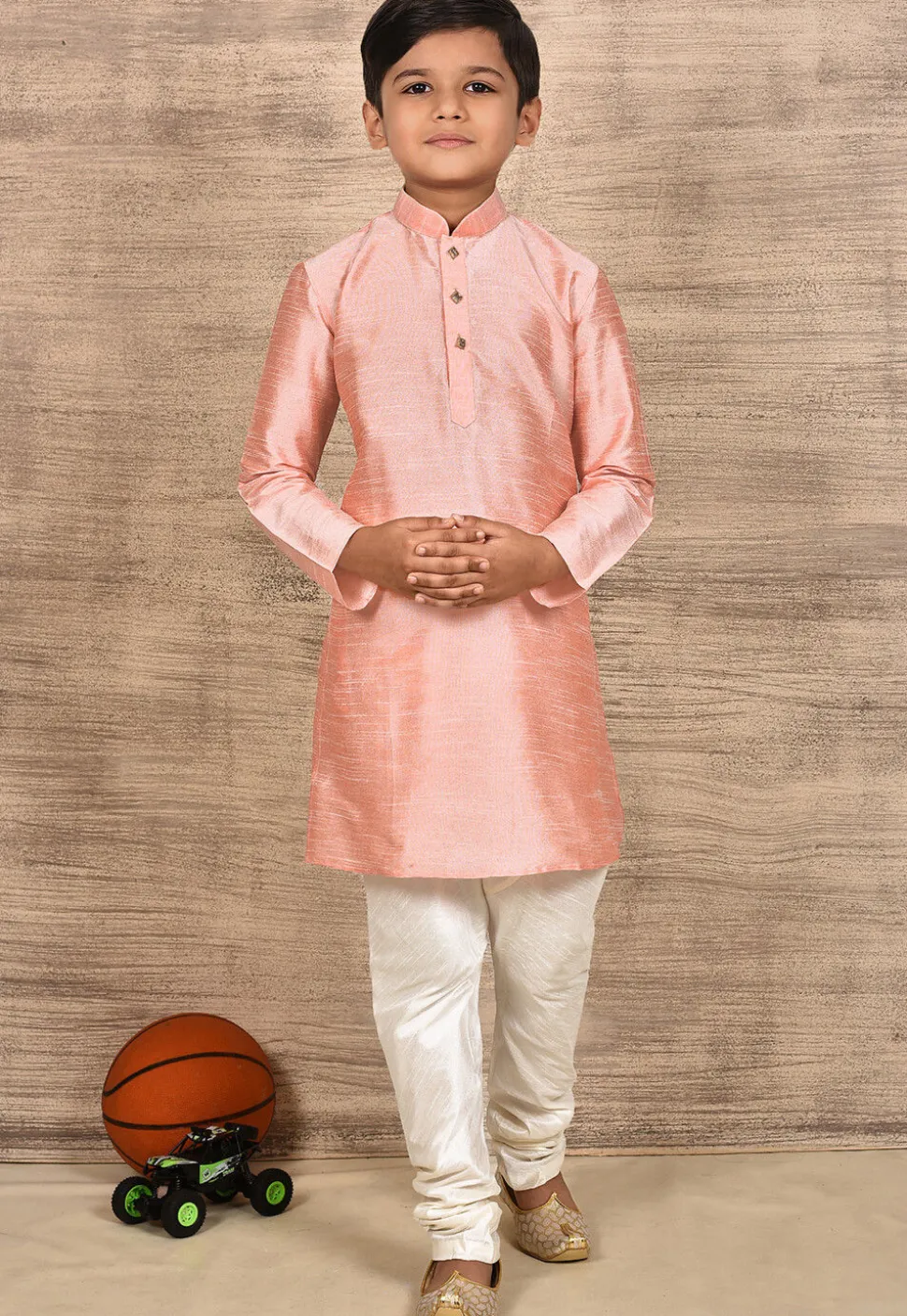 Solid Color Dupion Silk Kurta in Peach
