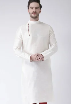 Solid Color Dupion Silk Kurta in White