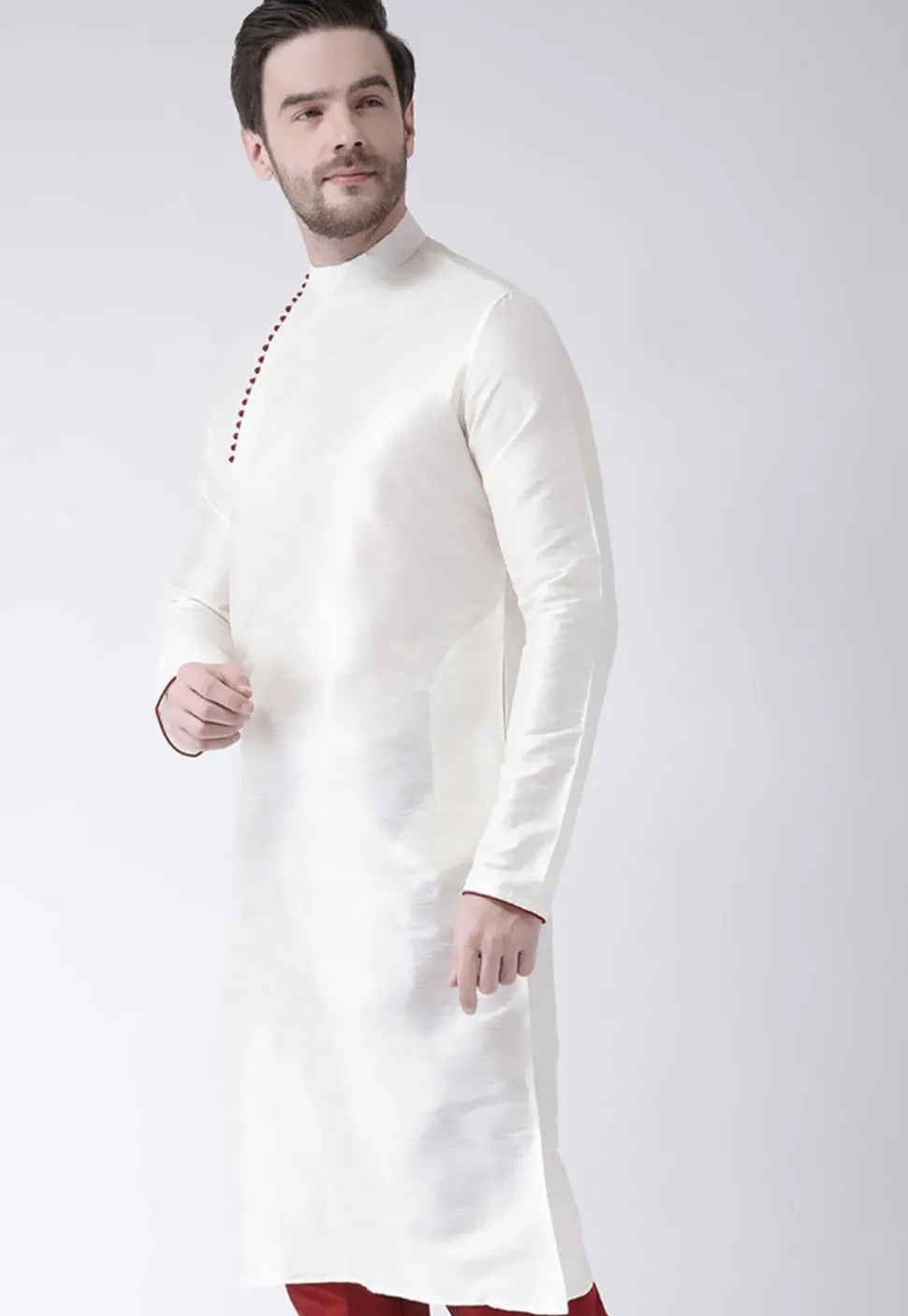 Solid Color Dupion Silk Kurta in White