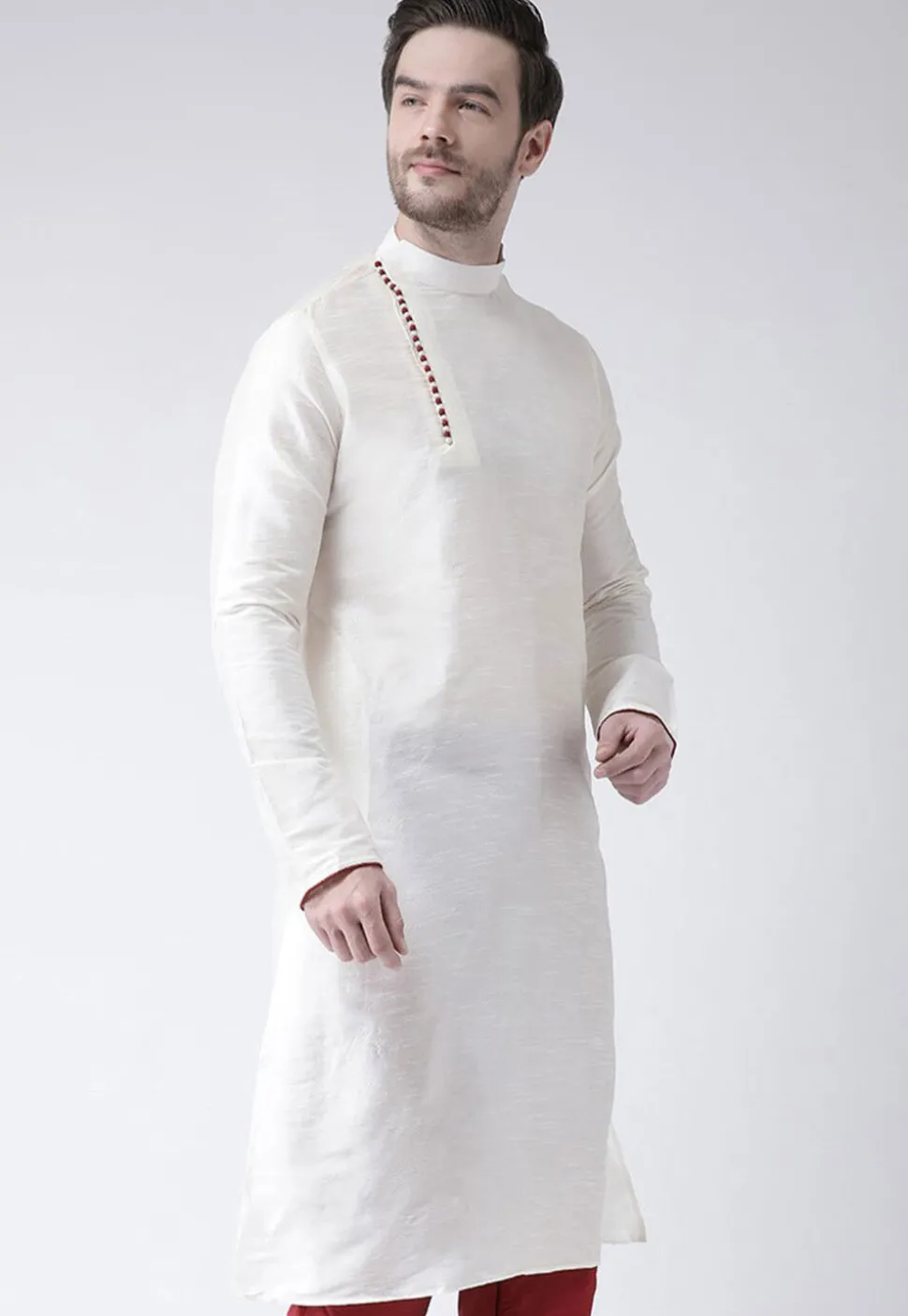 Solid Color Dupion Silk Kurta in White