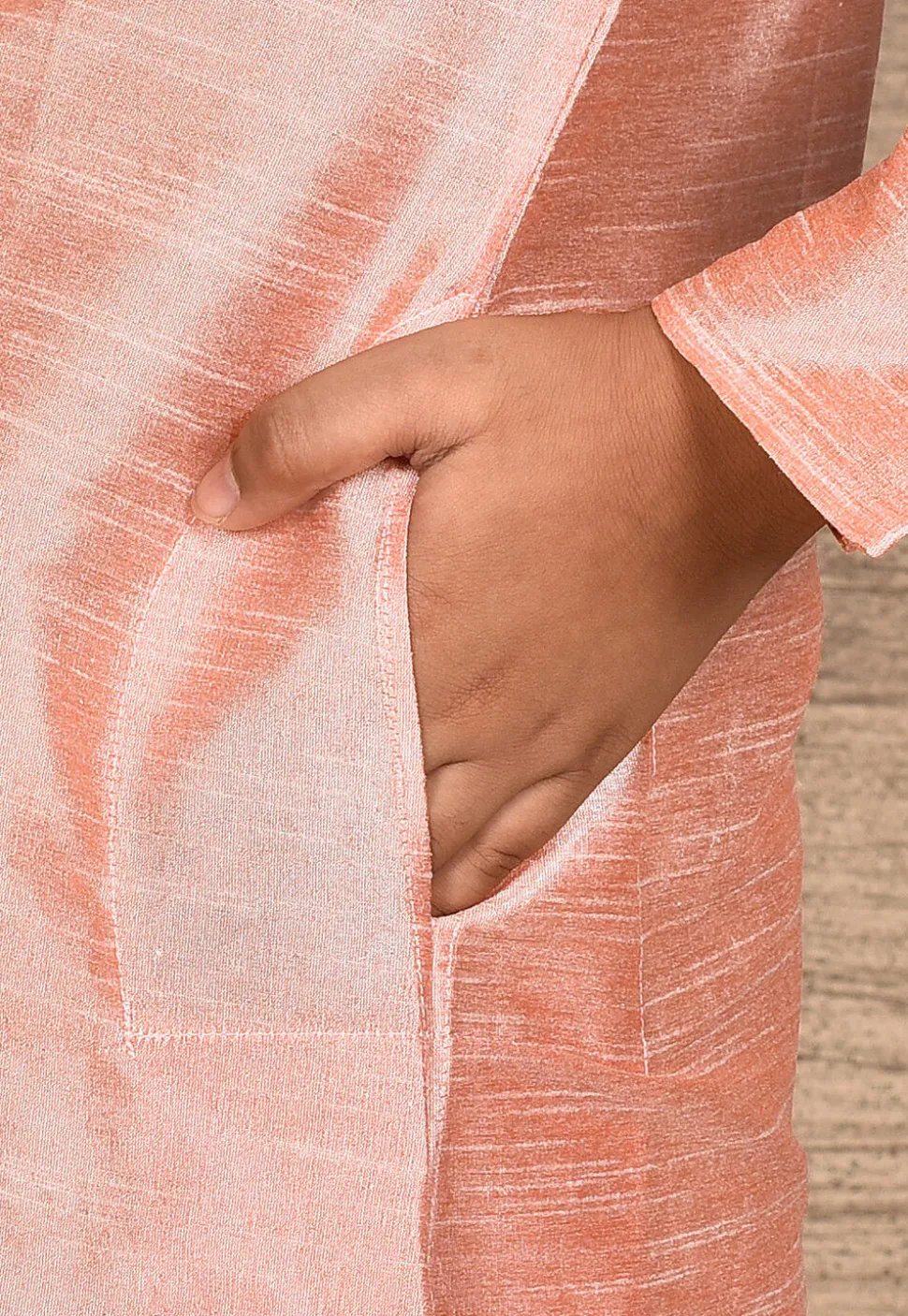 Solid Color Dupion Silk Kurta Set in Peach