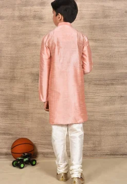 Solid Color Dupion Silk Kurta Set in Peach