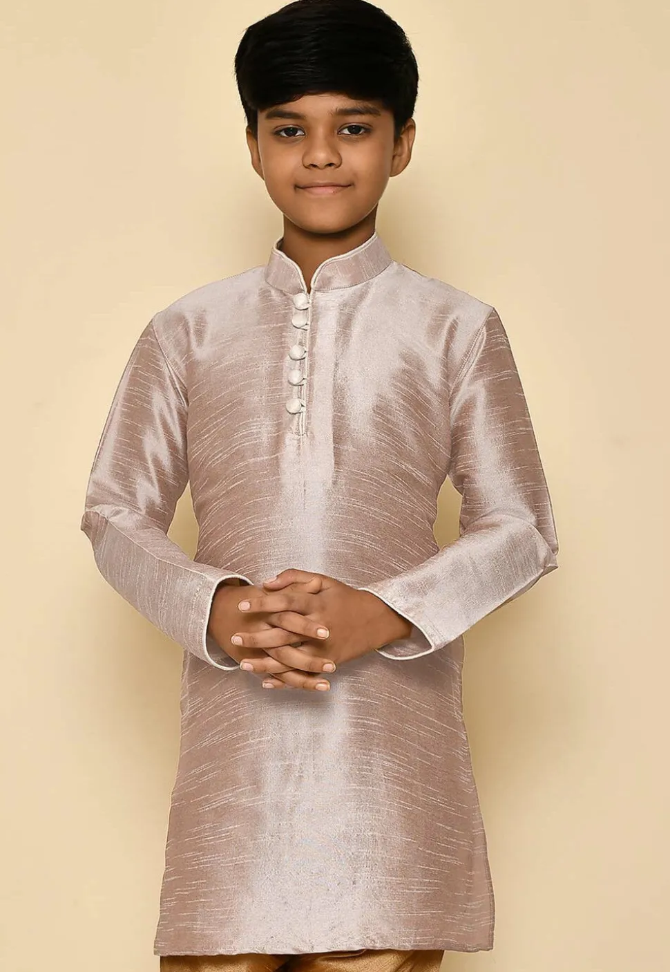 Solid Color Dupion Silk Kurta in Pastel Brown