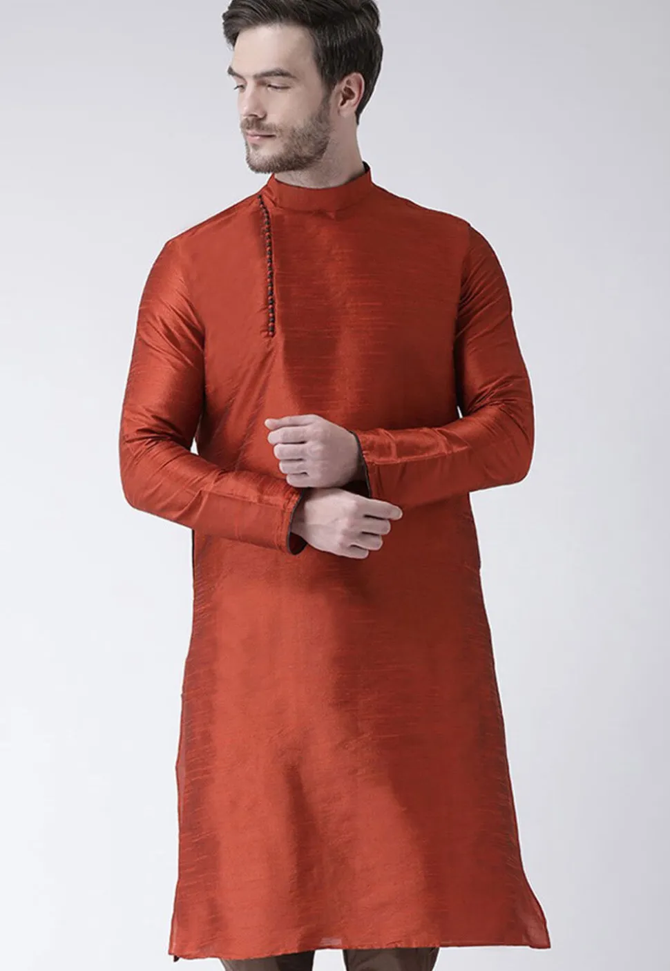 Solid Color Dupion Silk Kurta in Rust