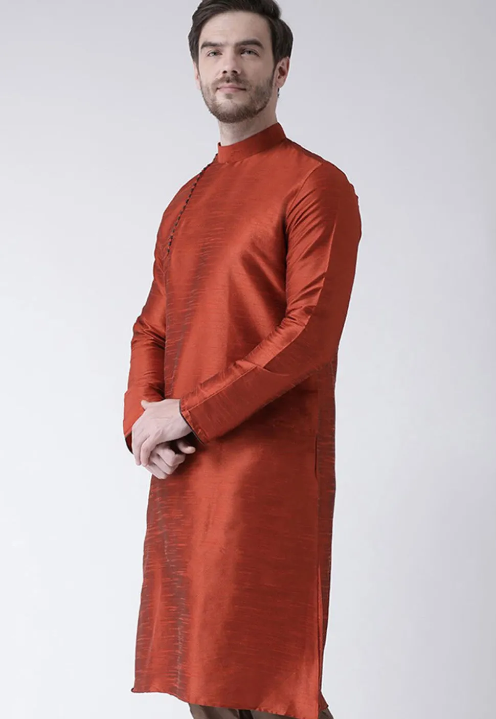 Solid Color Dupion Silk Kurta in Rust