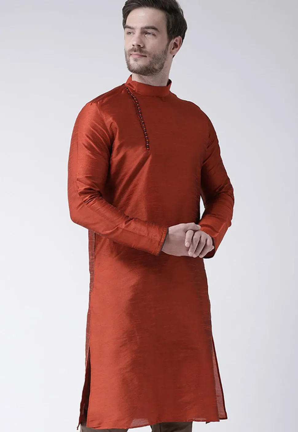 Solid Color Dupion Silk Kurta in Rust
