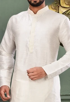 Solid Color Dupion Silk Kurta Set in Off White