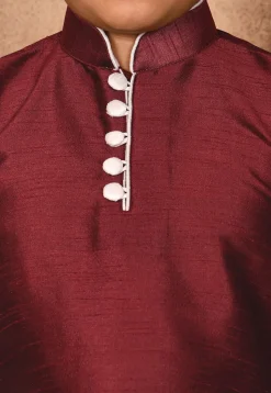 Solid Color Dupion Silk Kurta Set in Maroon