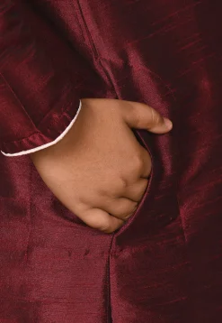 Solid Color Dupion Silk Kurta Set in Maroon