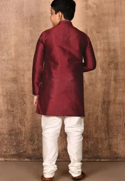 Solid Color Dupion Silk Kurta Set in Maroon