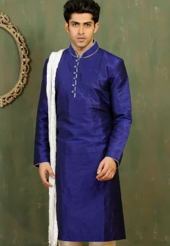 Solid Color Dupion Silk Kurta in Royal Blue