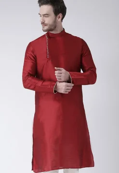 Solid Color Dupion Silk Kurta in Maroon