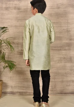 Solid Color Dupion Silk Kurta Set in Pastel Green