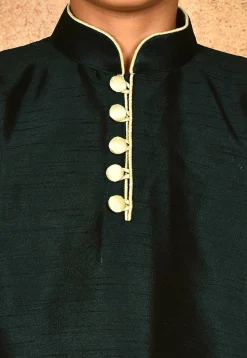 Solid Color Dupion Silk Kurta in Dark Green
