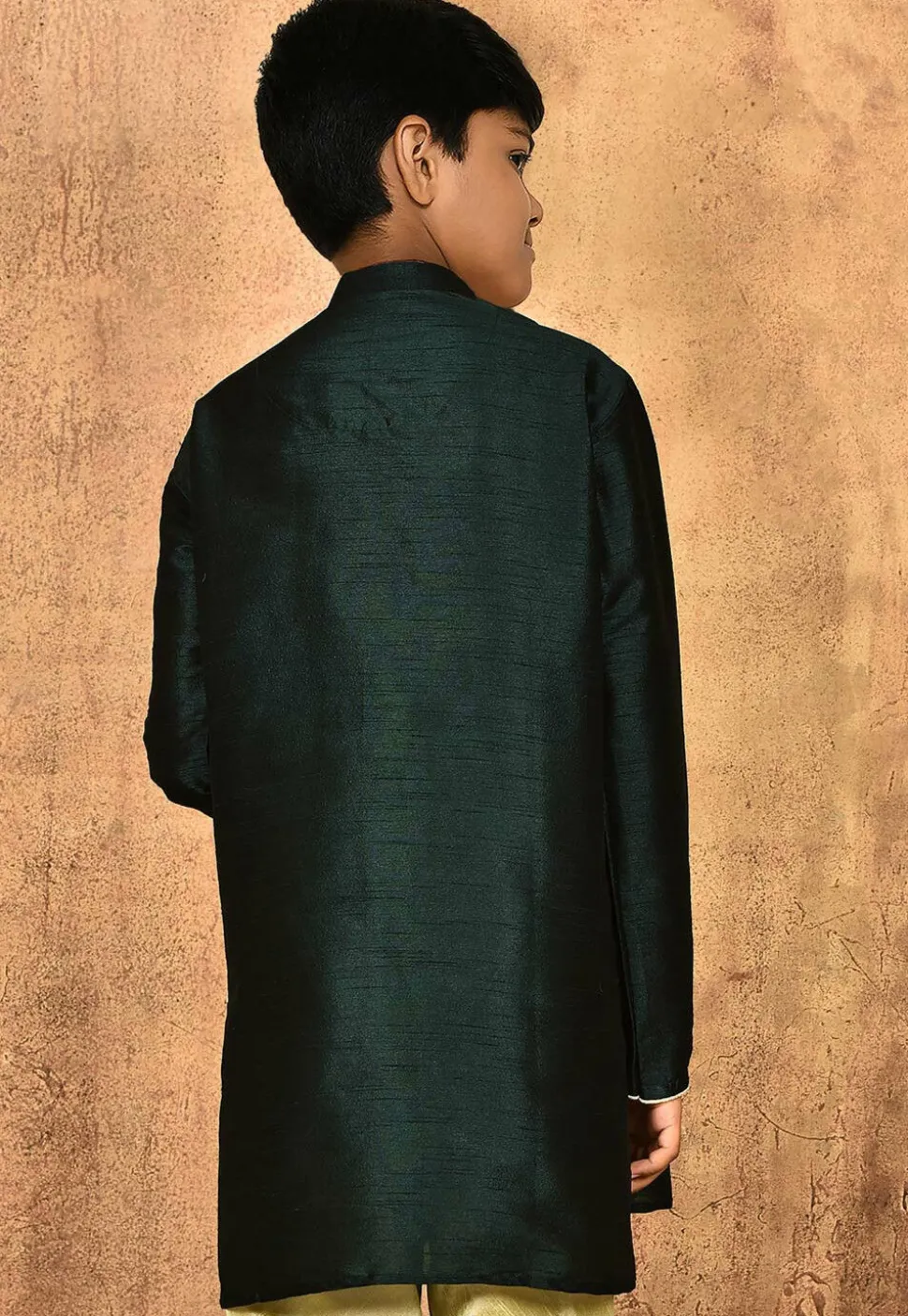 Solid Color Dupion Silk Kurta in Dark Green