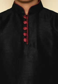 Solid Color Dupion Silk Kurta Set in Black