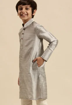 Solid Color Dupion Silk Kurta in Light Grey
