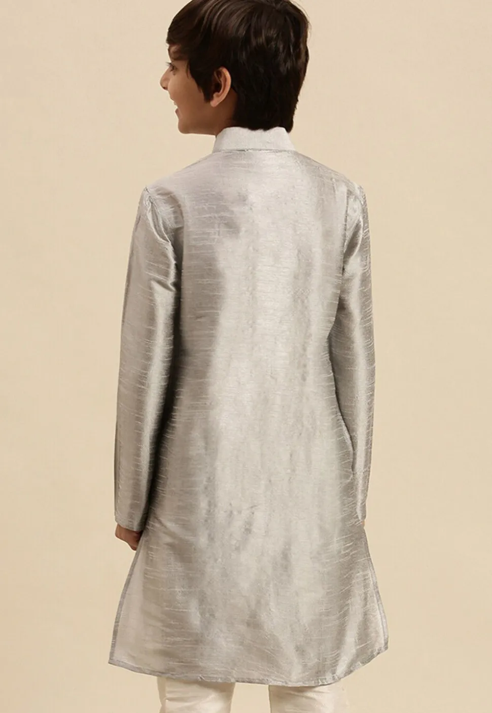Solid Color Dupion Silk Kurta in Light Grey