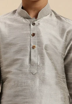 Solid Color Dupion Silk Kurta in Light Grey