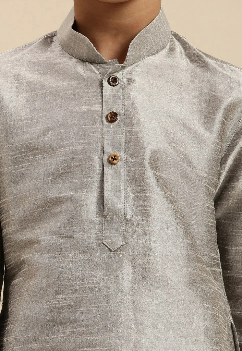 Solid Color Dupion Silk Kurta in Light Grey