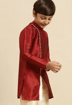 Solid Color Dupion Silk Kurta Pyjama Set in Maroon