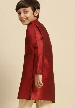 Solid Color Dupion Silk Kurta Pyjama Set in Maroon
