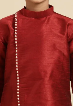 Solid Color Dupion Silk Kurta Pyjama Set in Maroon