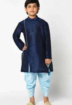 Solid Color Dupion Silk Kurta Set in Navy Blue