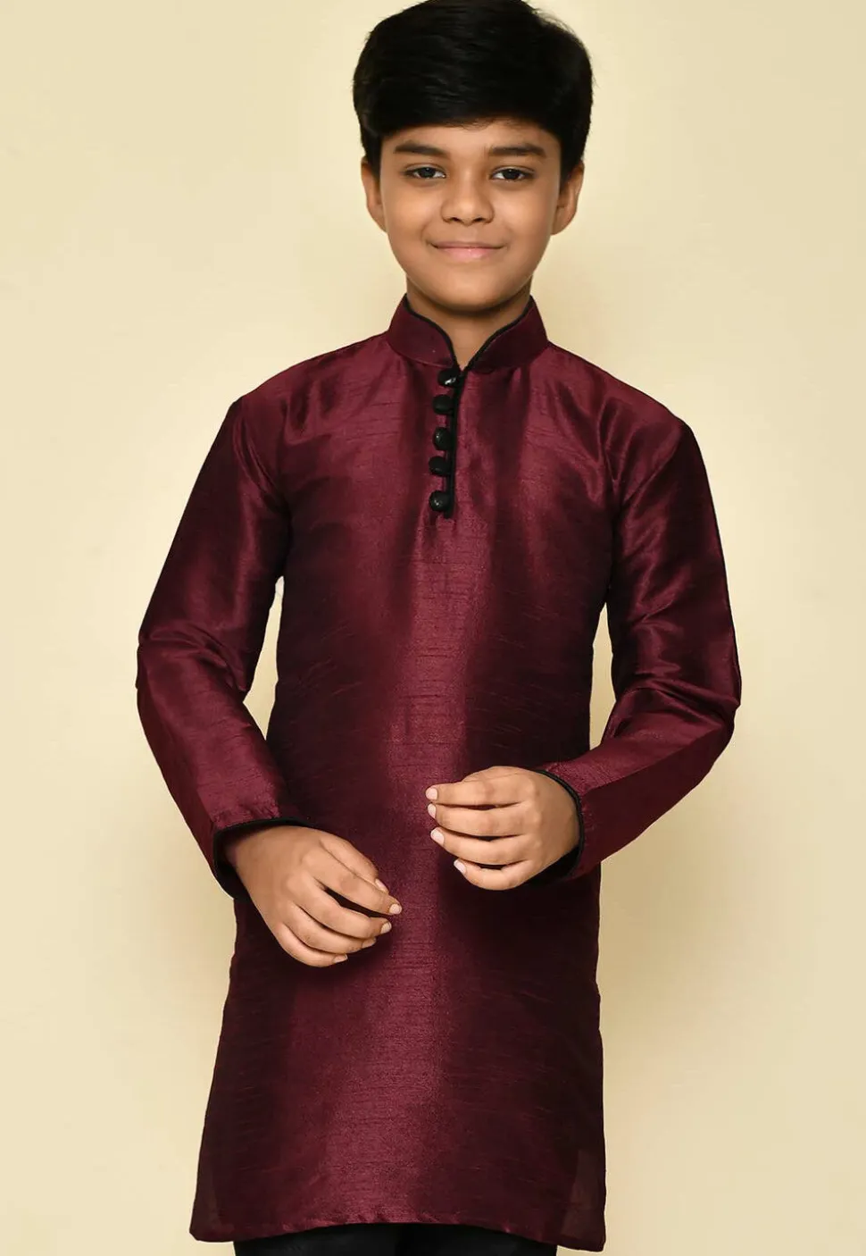Solid Color Dupion Silk Kurta in Maroon