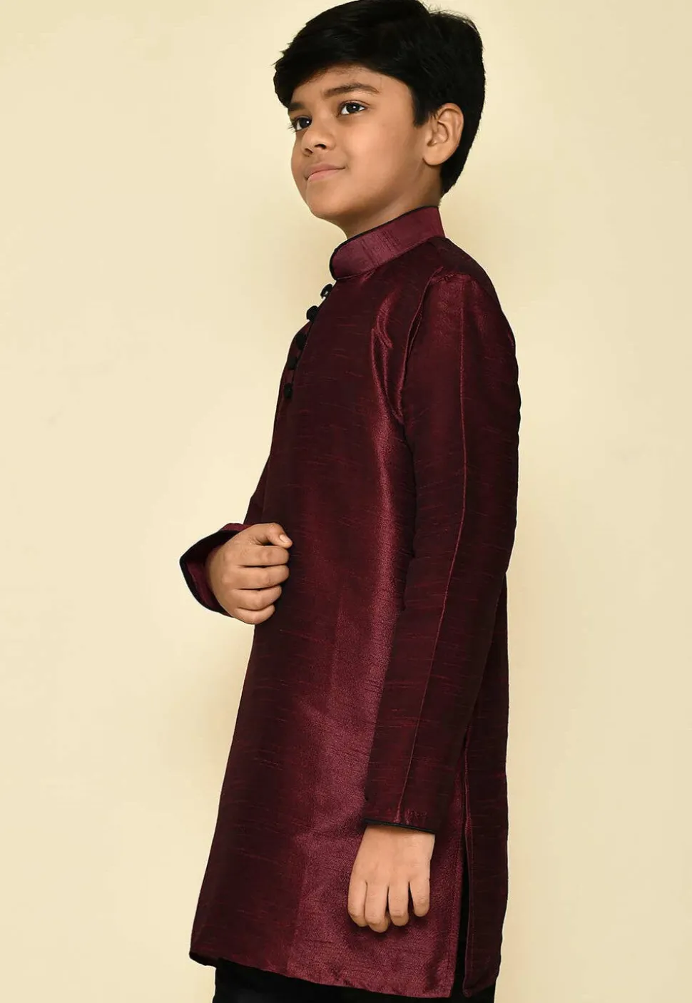 Solid Color Dupion Silk Kurta in Maroon
