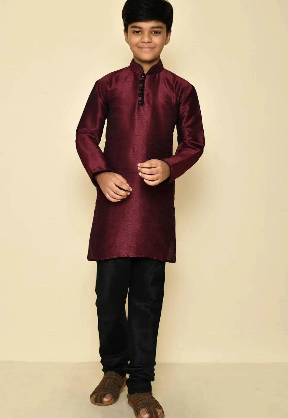 Solid Color Dupion Silk Kurta in Maroon