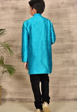 Solid Color Dupion Silk Kurta Set in Blue