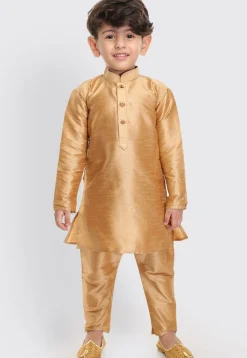 Solid Color Dupion Silk Kurta Set in Beige