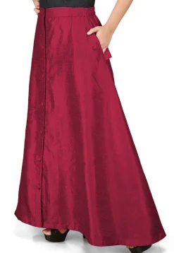 Solid Color Dupion Silk Long Skirt in Magenta
