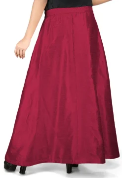 Solid Color Dupion Silk Long Skirt in Magenta