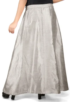 Solid Color Dupion Silk Long Skirt in Grey