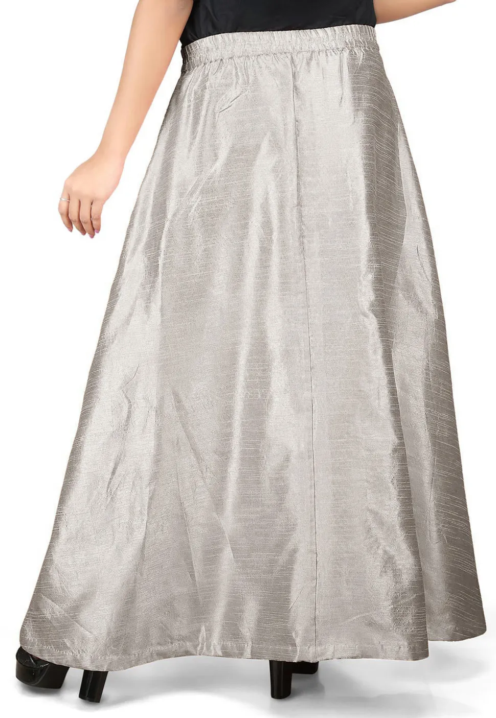 Solid Color Dupion Silk Long Skirt in Grey