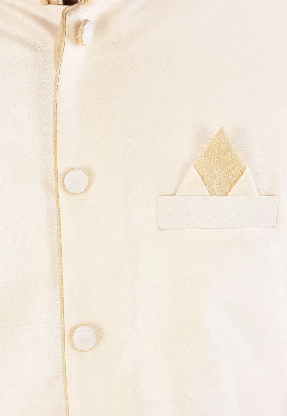 Solid Color Dupion Silk Nehru Jacket in Cream