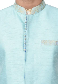 Solid Color Dupion Silk Nehru Jacket in Light Blue