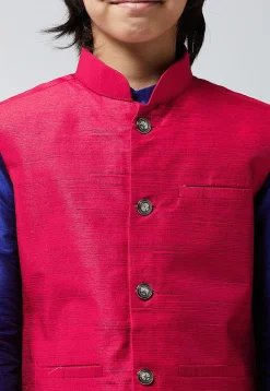 Solid Color Dupion Silk Nehru Jacket in Fuchsia