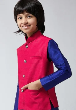 Solid Color Dupion Silk Nehru Jacket in Fuchsia