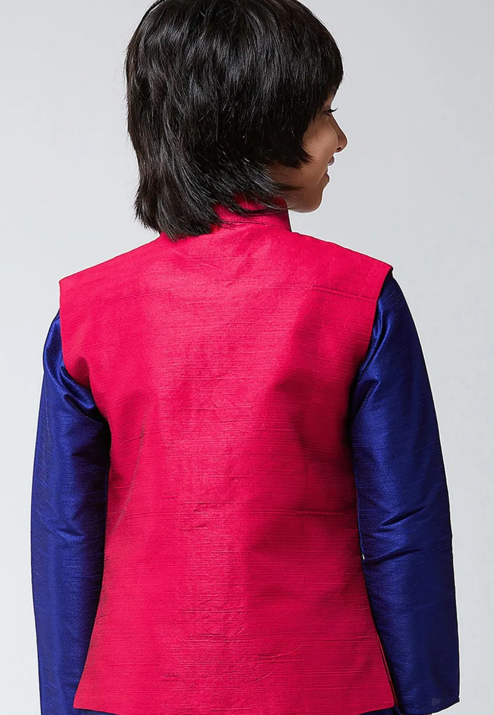 Solid Color Dupion Silk Nehru Jacket in Fuchsia