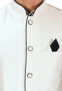 Solid Color Dupion Silk Nehru Jacket in White