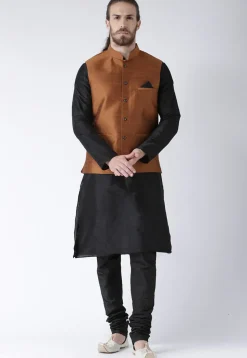 Solid Color Dupion Silk Nehru Jacket in Rust