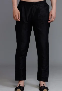 Solid Color Dupion Silk Pant in Black