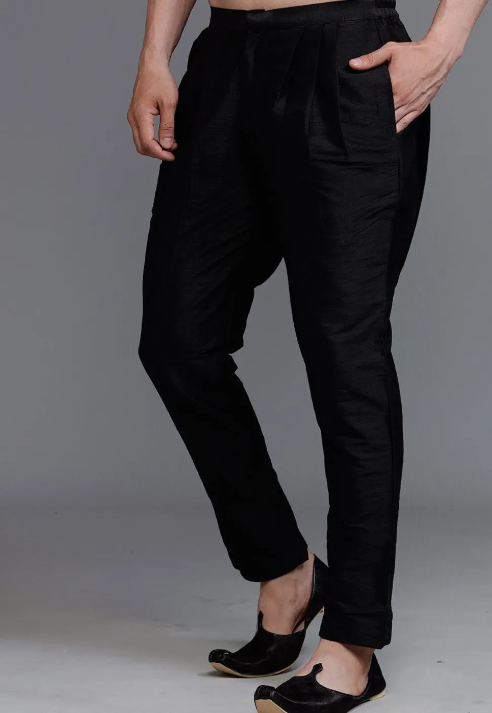 Solid Color Dupion Silk Pant in Black