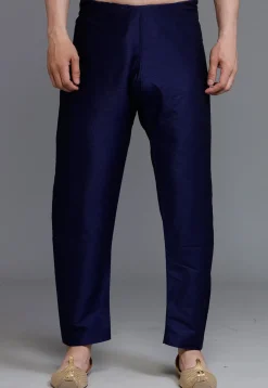 Solid Color Dupion Silk Pajama in Navy Blue