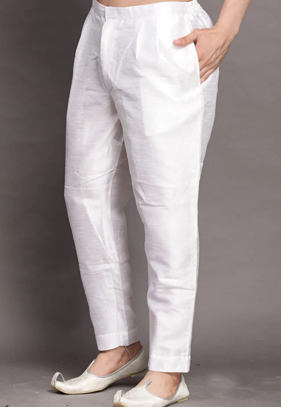 Solid Color Dupion Silk Pajama in Off White
