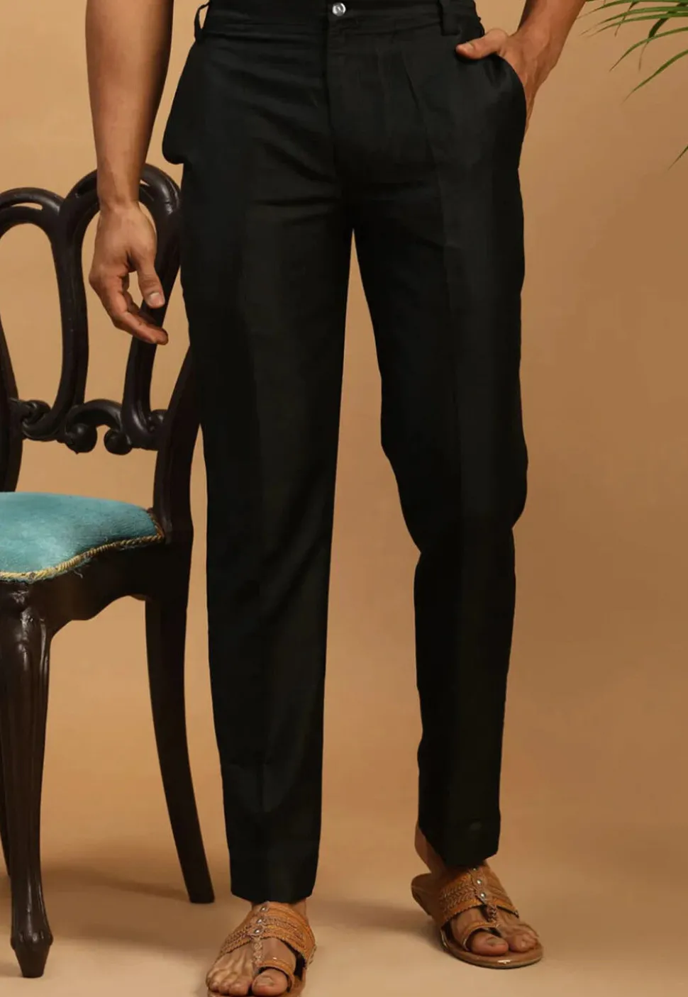 Solid Color Dupion Silk Pant in Black