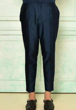 Solid Color Dupion Silk Pant in Navy Blue